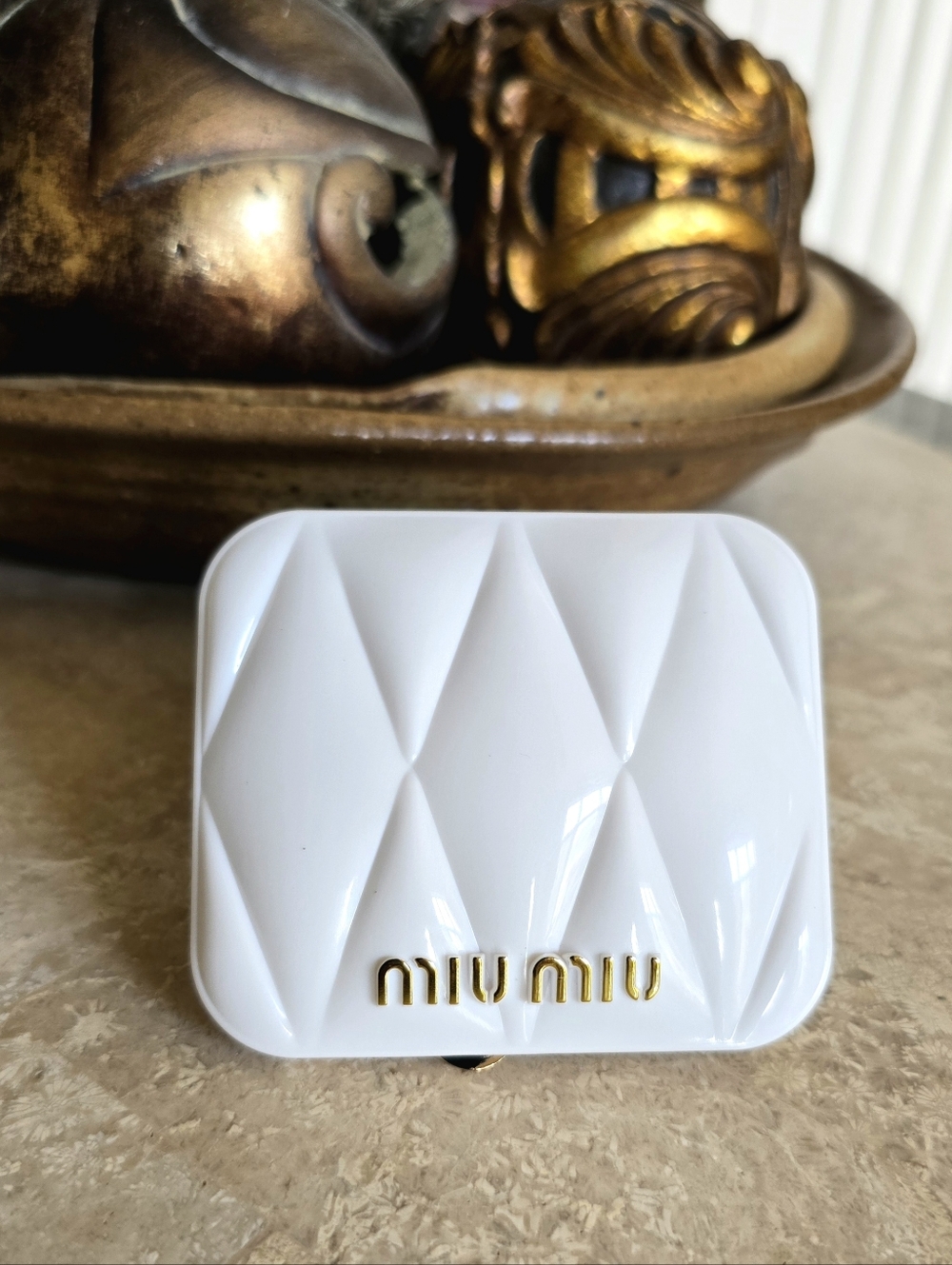 Miu Miu White And Gold Quilted Compact Mirror NIP